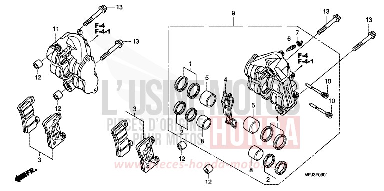 VORDERRAD-BREMSSATTEL (CBR600RR9,A,B/RA9,A,B) von CBR600RR ABS PEARL SUNBEAM WHITE (NHA66H) von 2010